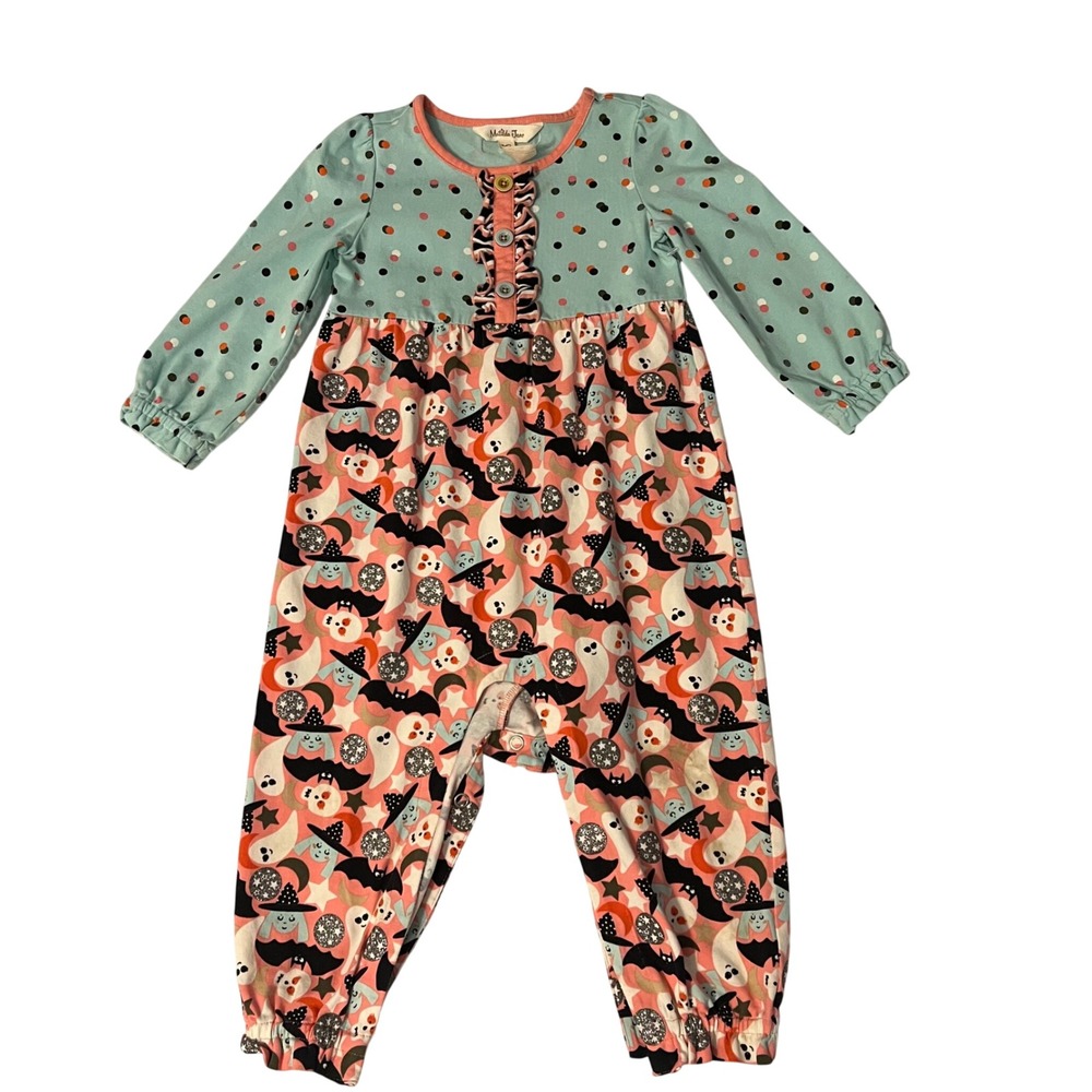 Matilda Jane Halloween Ghost Bat Witch Polka Dot Ruffle Romper 18-24M